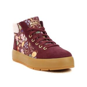 KEDS X RIFLE PAPER CO. TAHOE BURGUNDY NOUVEAU SUEDE HALF BOOTS